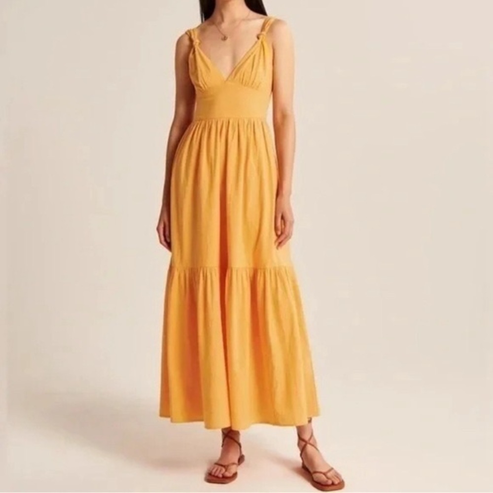 Abercrombie & Fitch Knotted Strap Maxi Dress in Yellow Size Large
